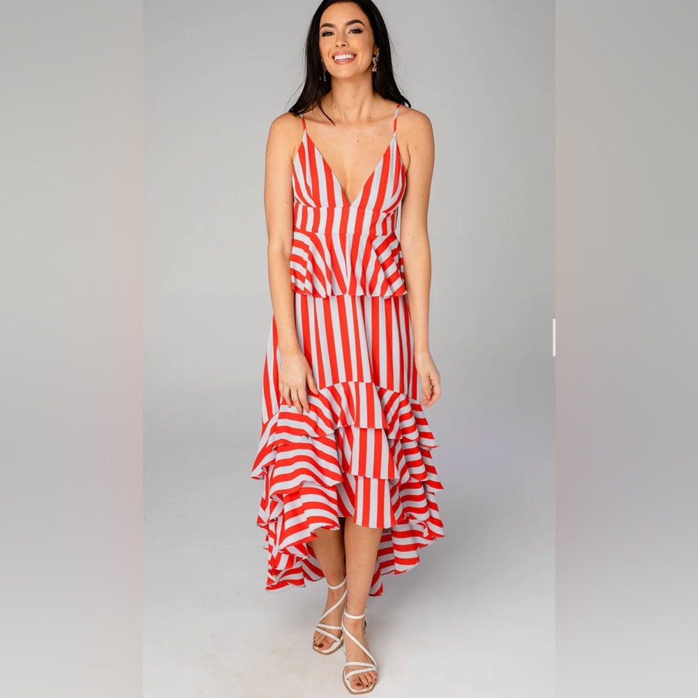 Buddy Love Georgia Ruffled Tiered Sleeveless High-Low Dress-Nautical - Picture 6 of 8
